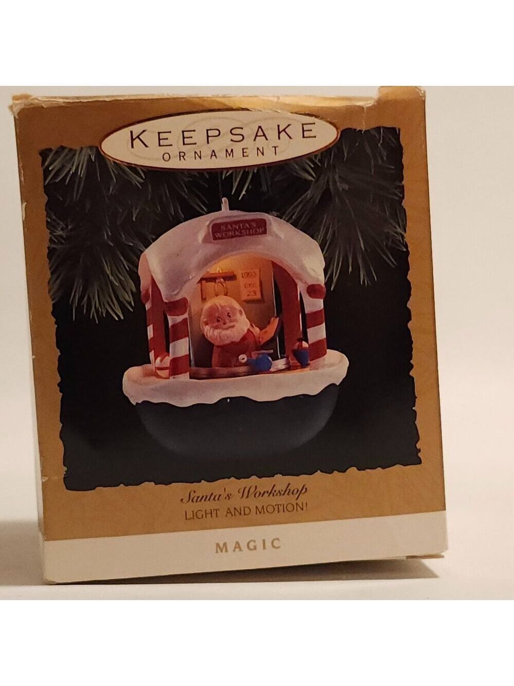 VINTAGE Hallmark Santa's Workshop Light and Motion Ornament 1993